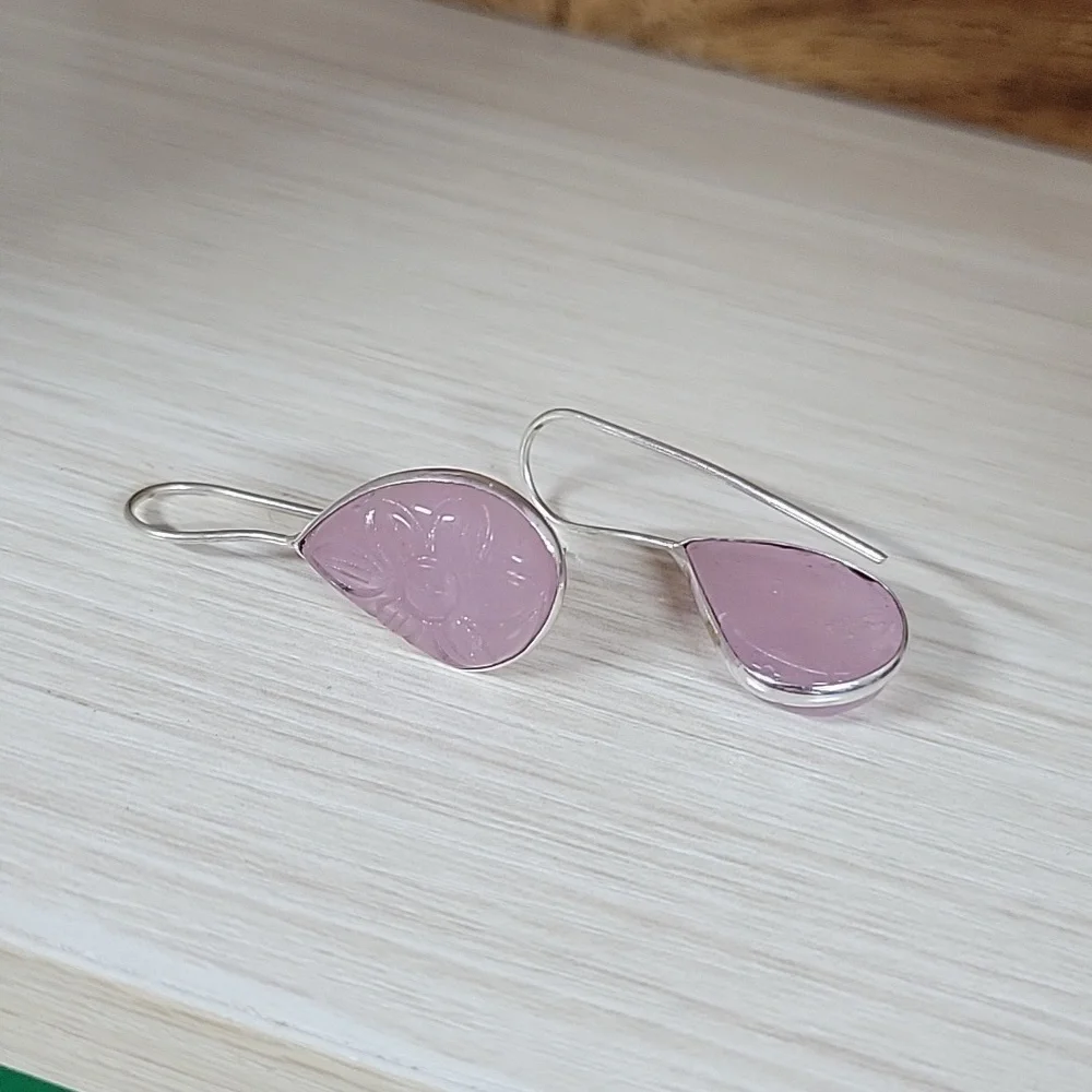 Floral Etched Glass Drop Earrings, lilac - Picture 7 of 7